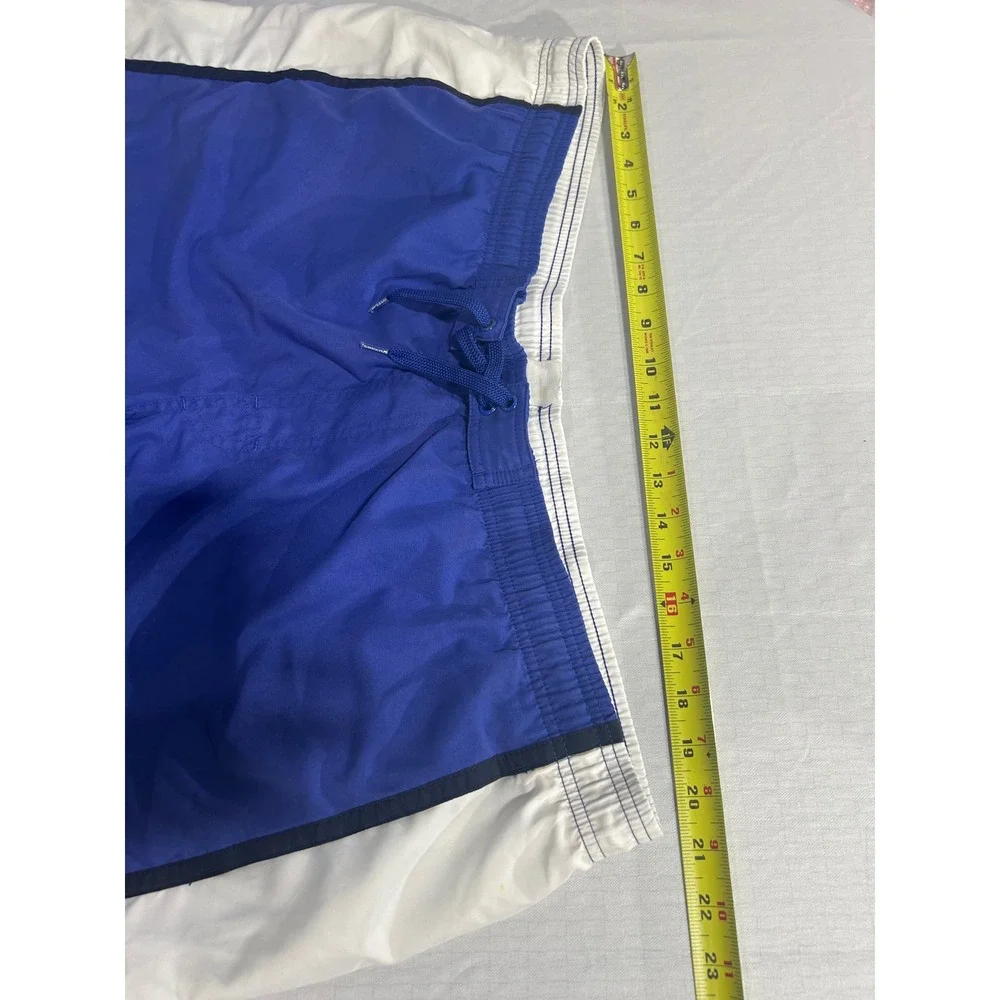Speedo‎ Mens Blue White Colorblock Swim Trunks Board Shorts Drawstring Waist